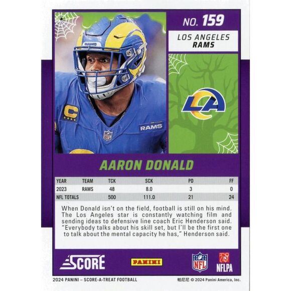 2024 Score A Treat Football Card #159 Aaron Donald - Picture 2 of 2